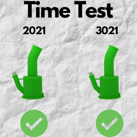 two green silicone bongs, two green check marks showing approval 