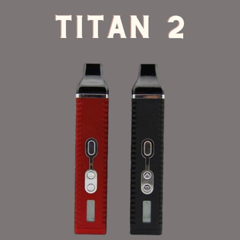 Red and black titan 2 vaporizer next to each other with a grey background 