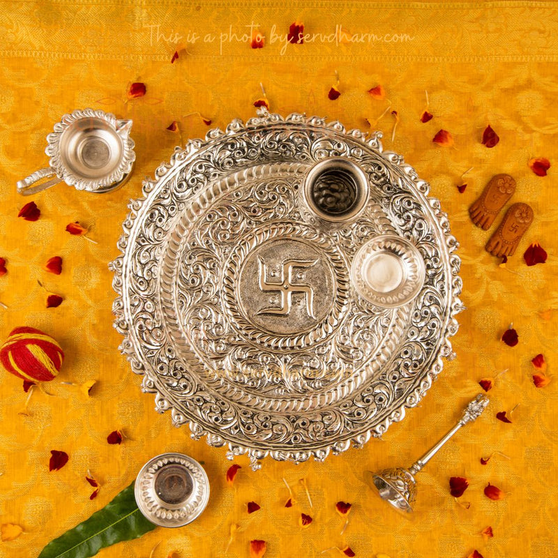 Intricately Designed Silver Plated Pooja Thali Set – ServDharm