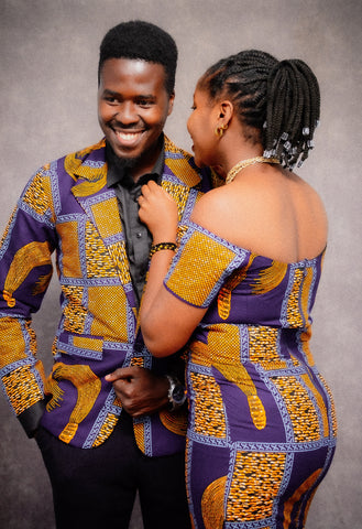 couple dressed in african wax fabric clothes