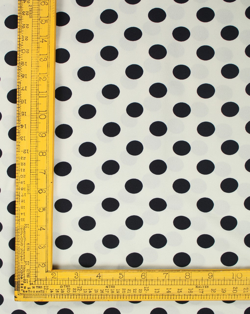 White And Navy Blue Polka Dots Design Polyester Crepe Fabric
