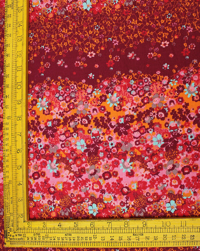 Red And Multicolor Floral Printed Cotton Cambric Fabric