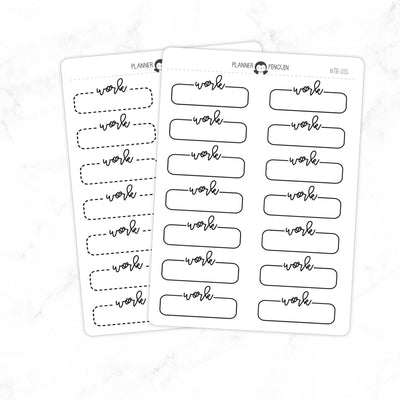 Work Script Quarter Label Box Planner Stickers // #TB-01