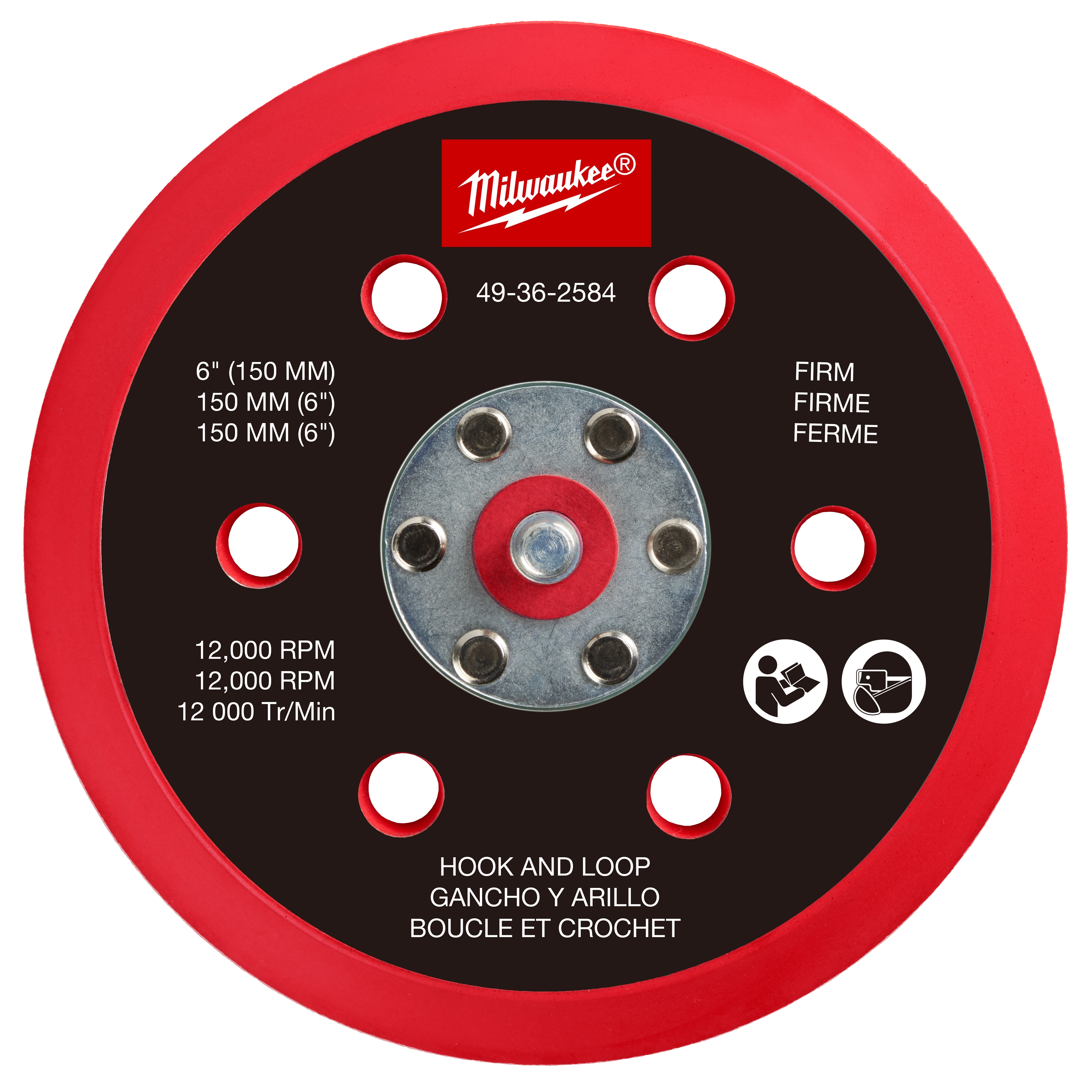 Milwaukee 49-36-2584, 6" Hook and Loop Sander Backing Pad - Firm