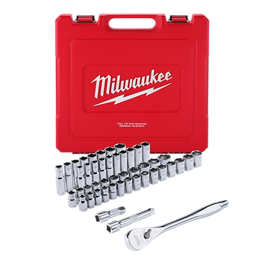 Milwaukee 48-22-9010, 47pc 1/2" Drive Metric & SAE Ratchet and Socket Set with FOUR FLAT™ Sides