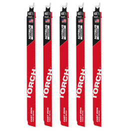 Milwaukee 48-00-5563, 12” 7TPI The TORCH with NITRUS Carbide for Cast Iron SAWZALL Blade (5/pkg)