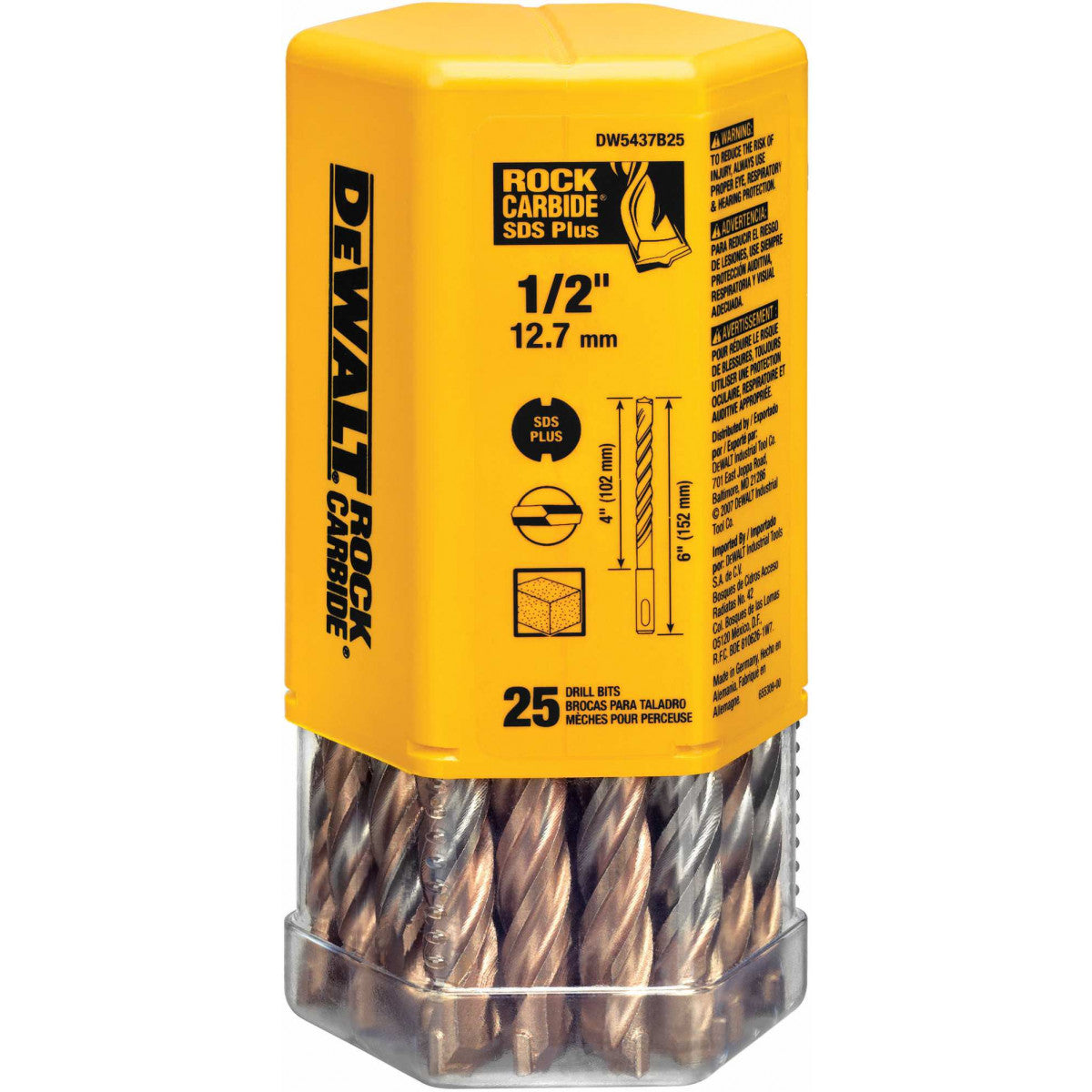 DEWALT DW5437B25, 1/2'' x 4'' x 6'' SDS Plus 2 Cutter Drill Bits (25/pkg)