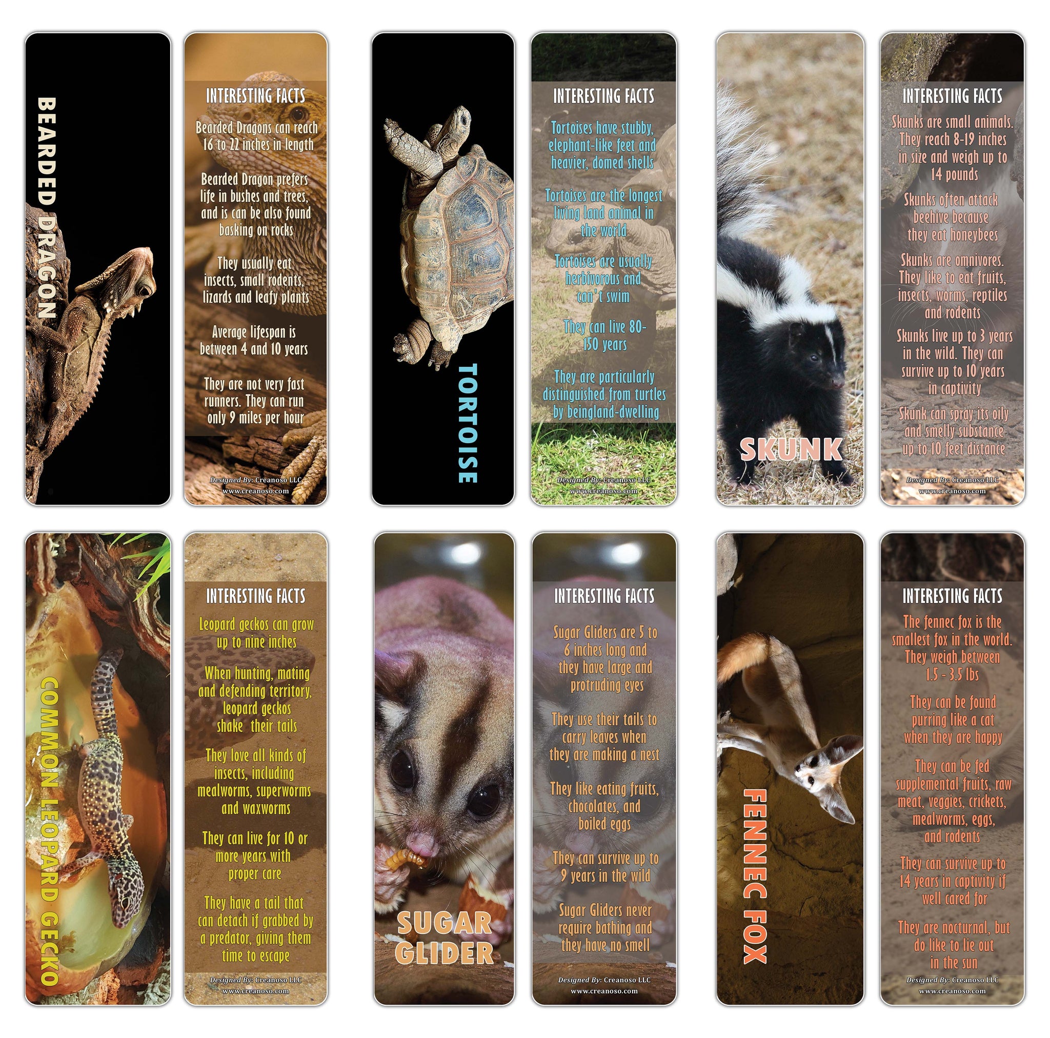 Creanoso Exotic Pet Animal Bookmarks For Bookworms 60 Pack A A A œ