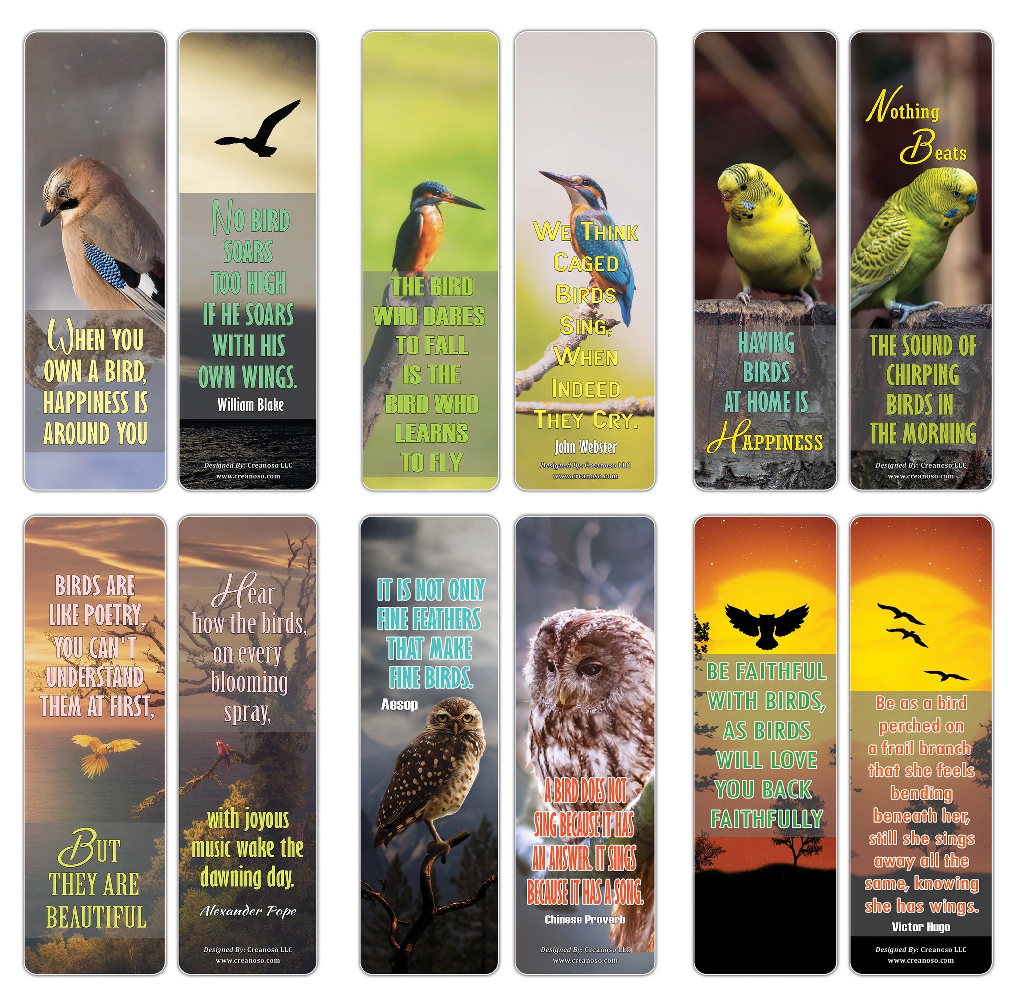 Creanoso Birds Sayings Pet Animals Bookmarks Great Gift Tokens Ideas