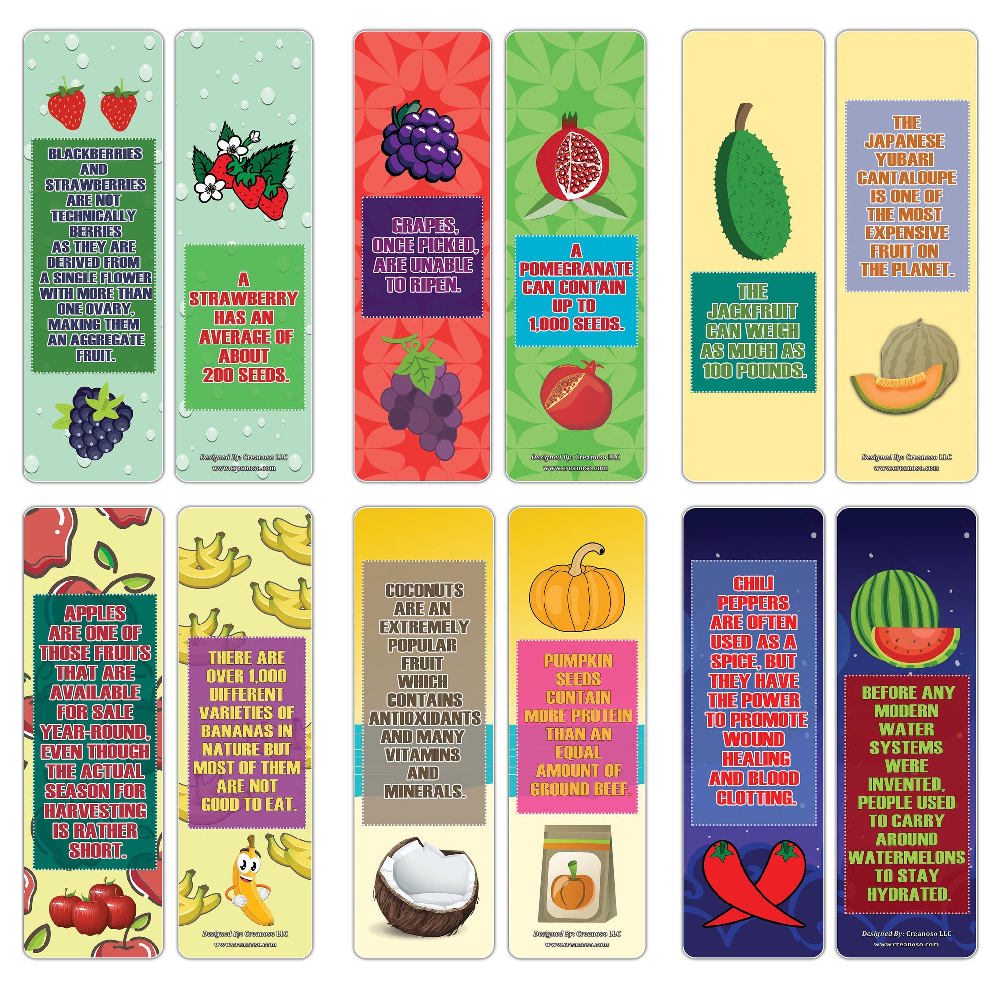 Creanoso Facts About Fruits Educational Bookmarks A A A œ Unique Gift