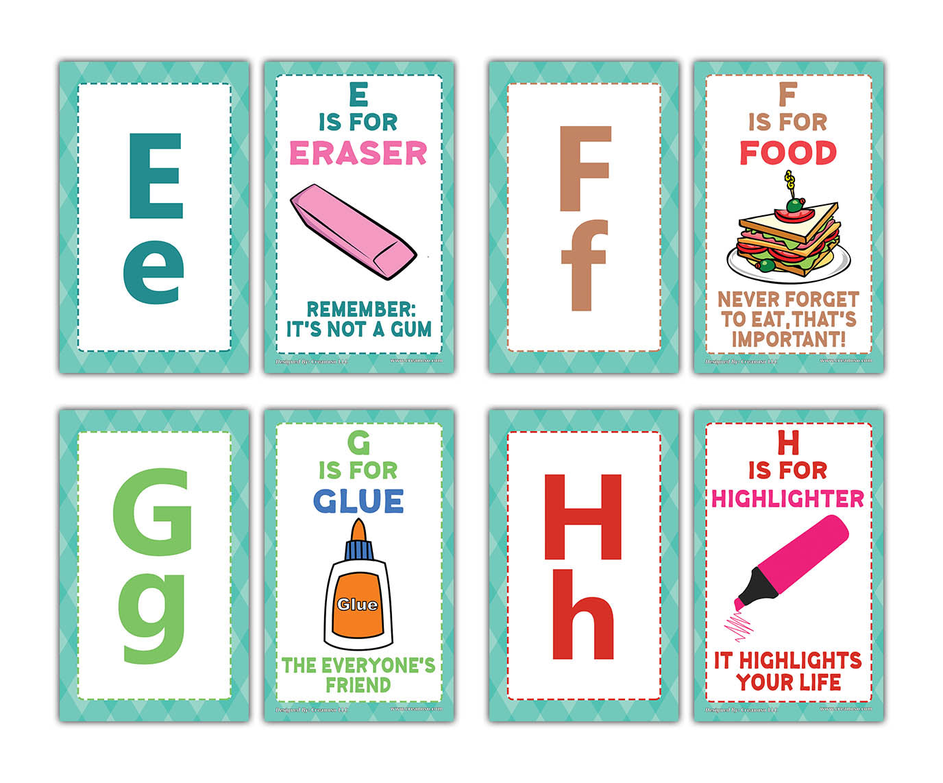 Creanoso English Alphabet Fun School Theme Abcs Flashcards â€“ 26 Lett