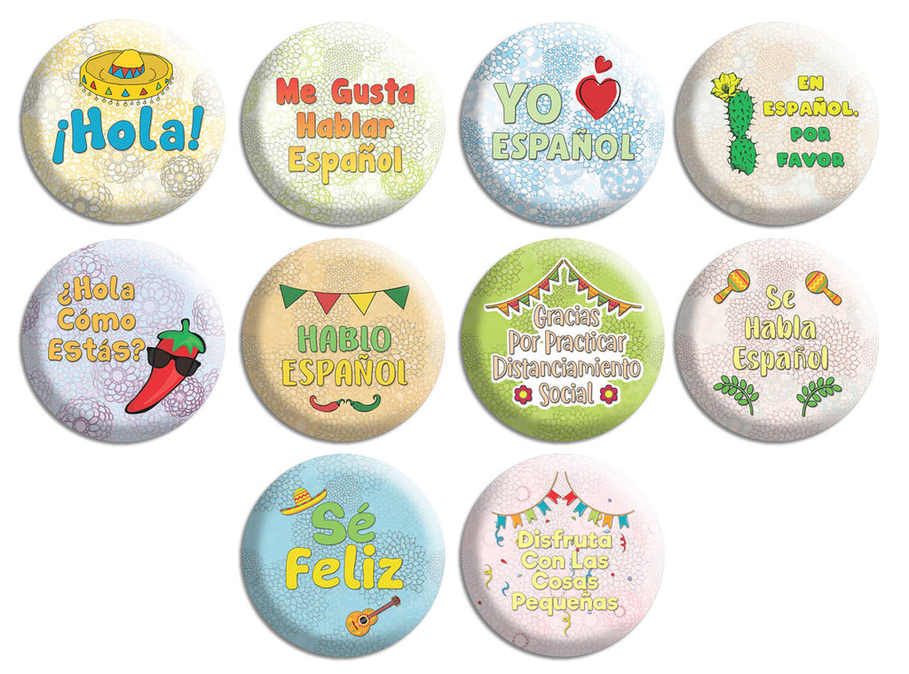 Creanoso Spanish Pinback Buttons - Learn Espanol (10-Pack) - Premium Q