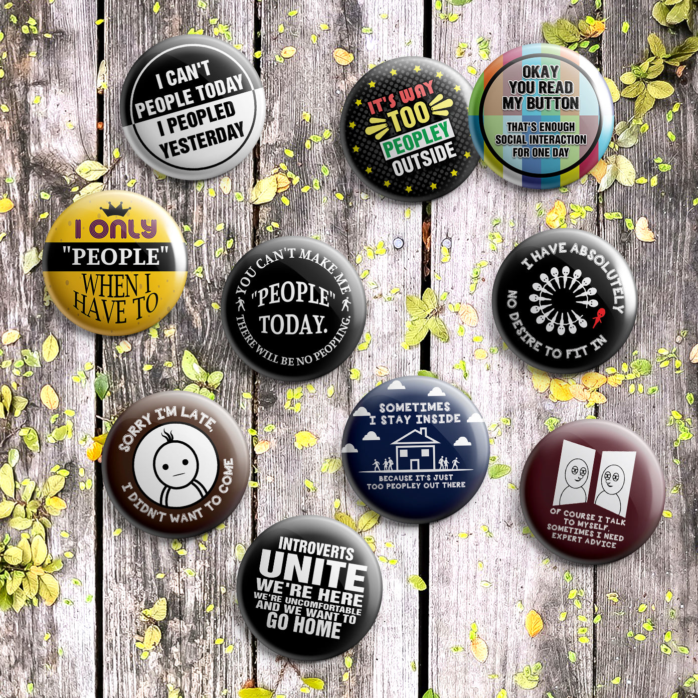 Funny Introvert Pinback Buttons 10 Pack Ã¢â‚¬â€œ Unique Button Pins Creanoso