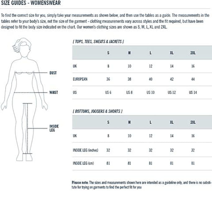 Size Chart For Mens Joggers