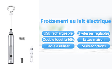 CAVN Mousseur à Lait Électrique, Mousseur de Lait Rechargeable USB et Mini  Batteur avec Dual Fouet Tête, Mousseur de lait en Acier Inoxydable,et