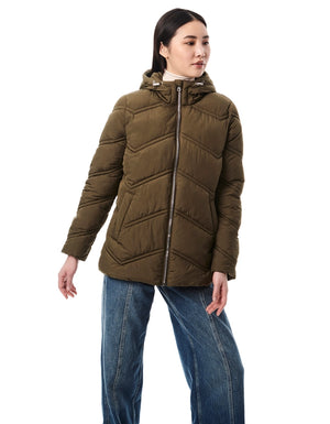 Chevron Quilt Hooded Puffer Olivia - Urbanheer