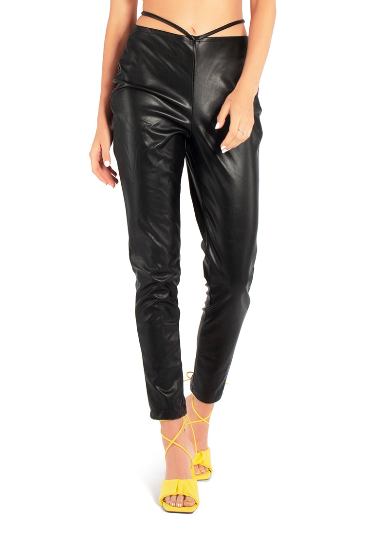 River Island cut out faux leather trousers in black  ASOS