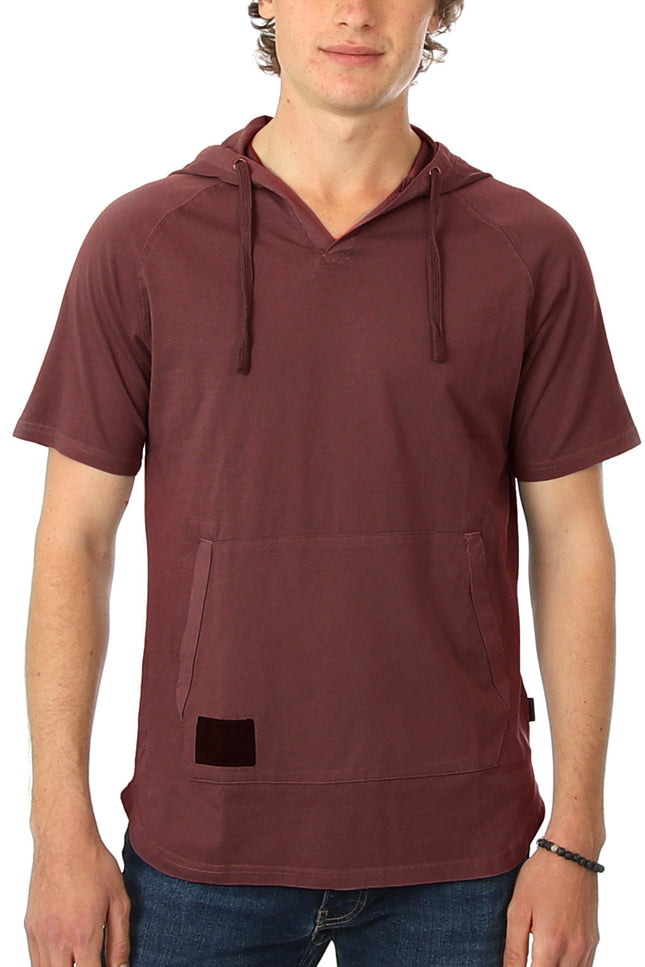Zimego Men's Short Sleeve Raglan Hoodie Round Bottom Semi Longline T-Shirt Small / Navy / Navy