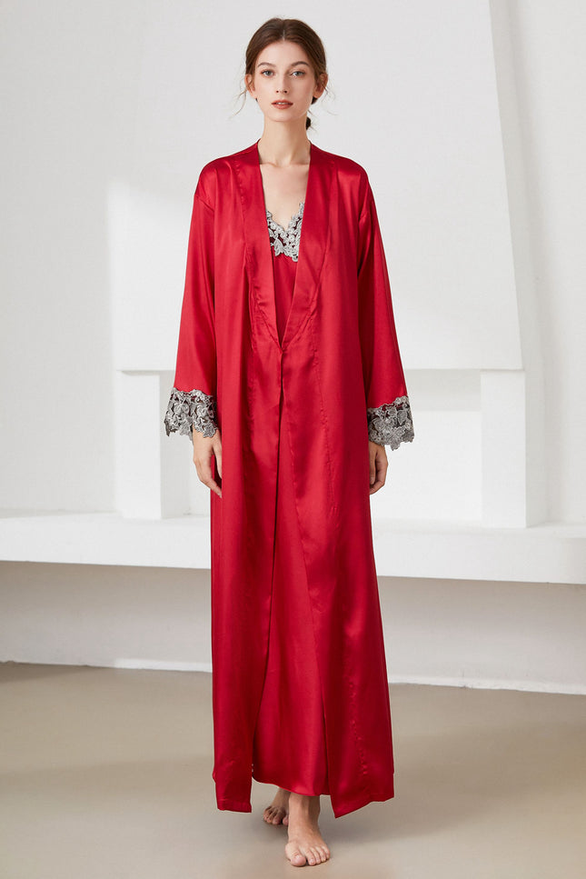 Contrast Lace Trim Satin Night Dress And Robe Set – Urbanheer