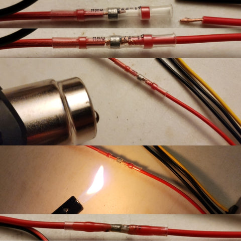 Different steps to apply the solder ability of the wire coupling pieces of this kit
