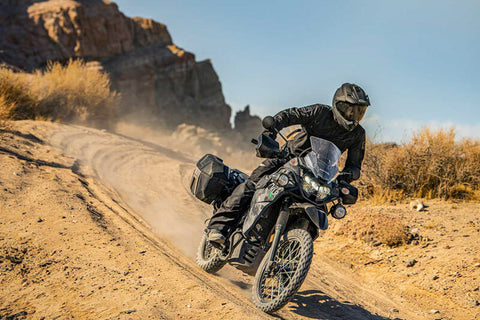 Kawasaki KLR650 in action on a hill decent in peru