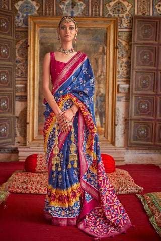 Cobalt Blue Patola Silk Saree