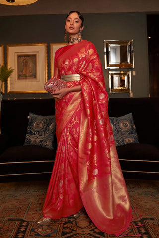 Red Zari Work Silk Saree