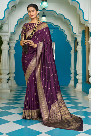 Wine Paithani Silk Saree With Heavy Embroidery