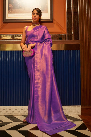 Purple Copper Zari Satin Saree