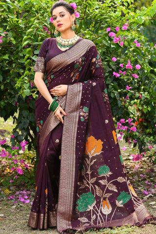 Brown Banarasi Tussar Silk Saree