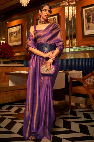 Buy Purple Copper Zari Satin Saree Online