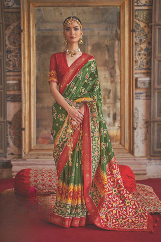 Dark Green Patola Silk Saree