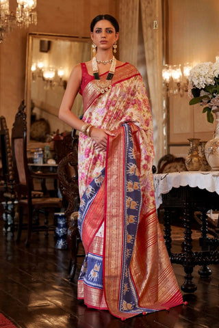 Cream Floral Rajwadi Patola Saree