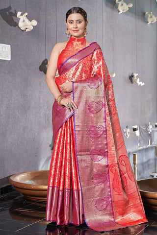Roman Red Kanjivaram Premium Silk Saree