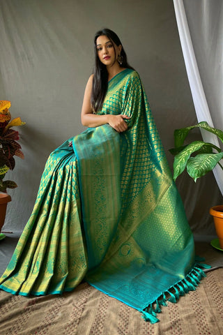 Buy Deep Green Kanjivaram Silk Saree Online