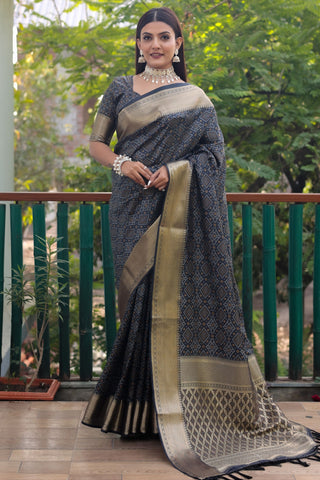 Black Bandhej Patola Zari Weaving Saree