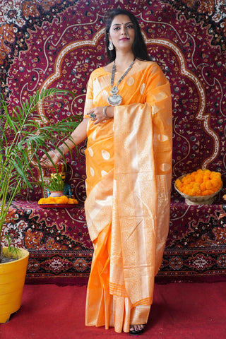 Carrot Orange Soft linen Silk Saree