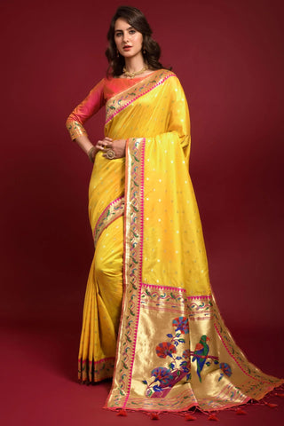 Yellow Paithani Silk Saree