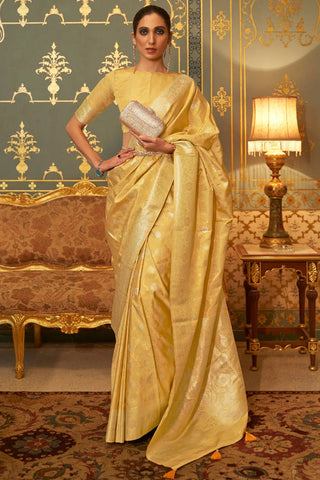 Pastel Yellow Self Zari Silk Saree