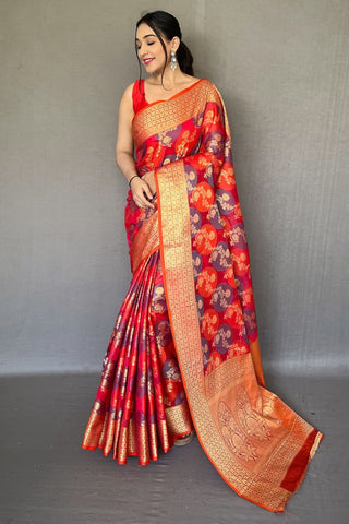 Red Zari Weaving Organza Silk Saree