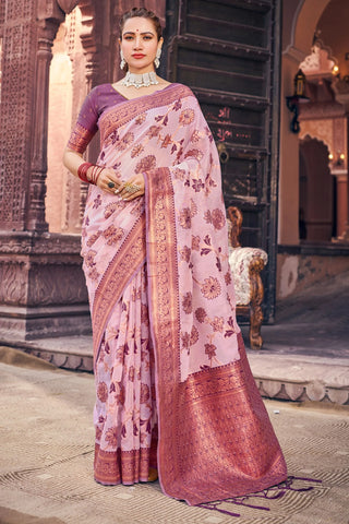 Pastel Pink Organza Shimmer Silk Saree