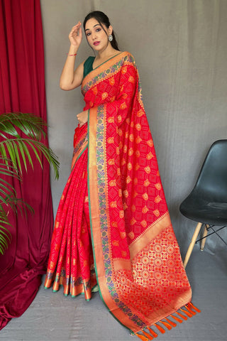 Red Patola Digital Printed Silk Saree