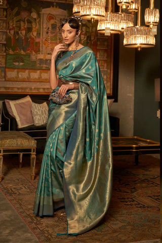 Smokey Blue Zari Base Silk Saree