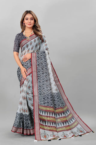 French Gray Cotton Saree