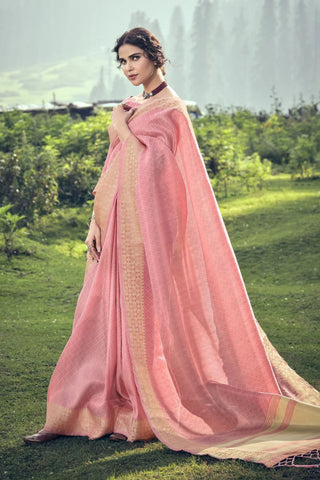 Baby Pink Linen Tissue Saree