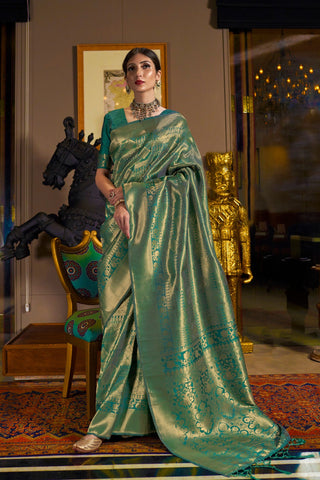 Persian Green Zari Woven Kanjivaram Saree