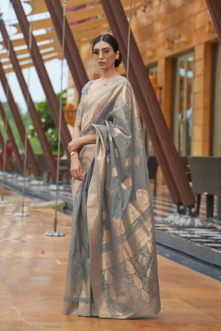 Buy Gray Sequins Work Modal Saree Online