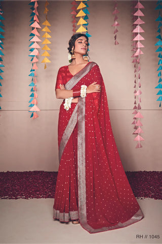 Red Polka dot Georgette Saree