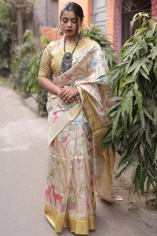 Yellow Kalamkari Printed Saree