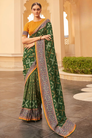 Dark Green Digital Printed Saree